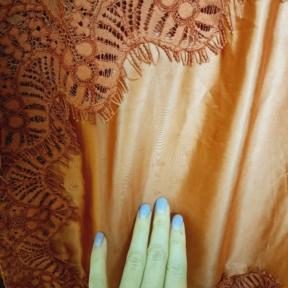 Anthropologie Moulinette Soeurs Coral Satin and Lace Bell Sleeve Blouse Medium - Picture 11 of 12